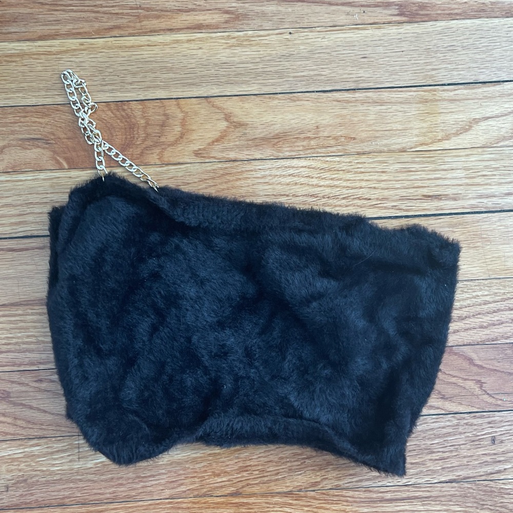 Black furry crop top